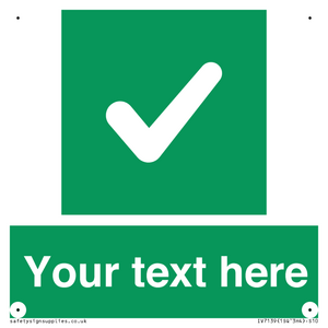 Custom green background, green square with tick sign